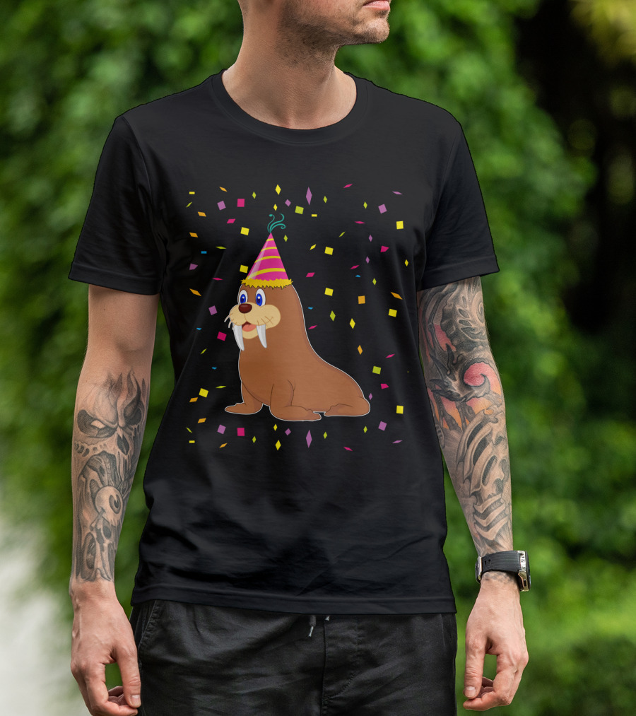 Funny WALRUS Birthday Confetti T-Shirt