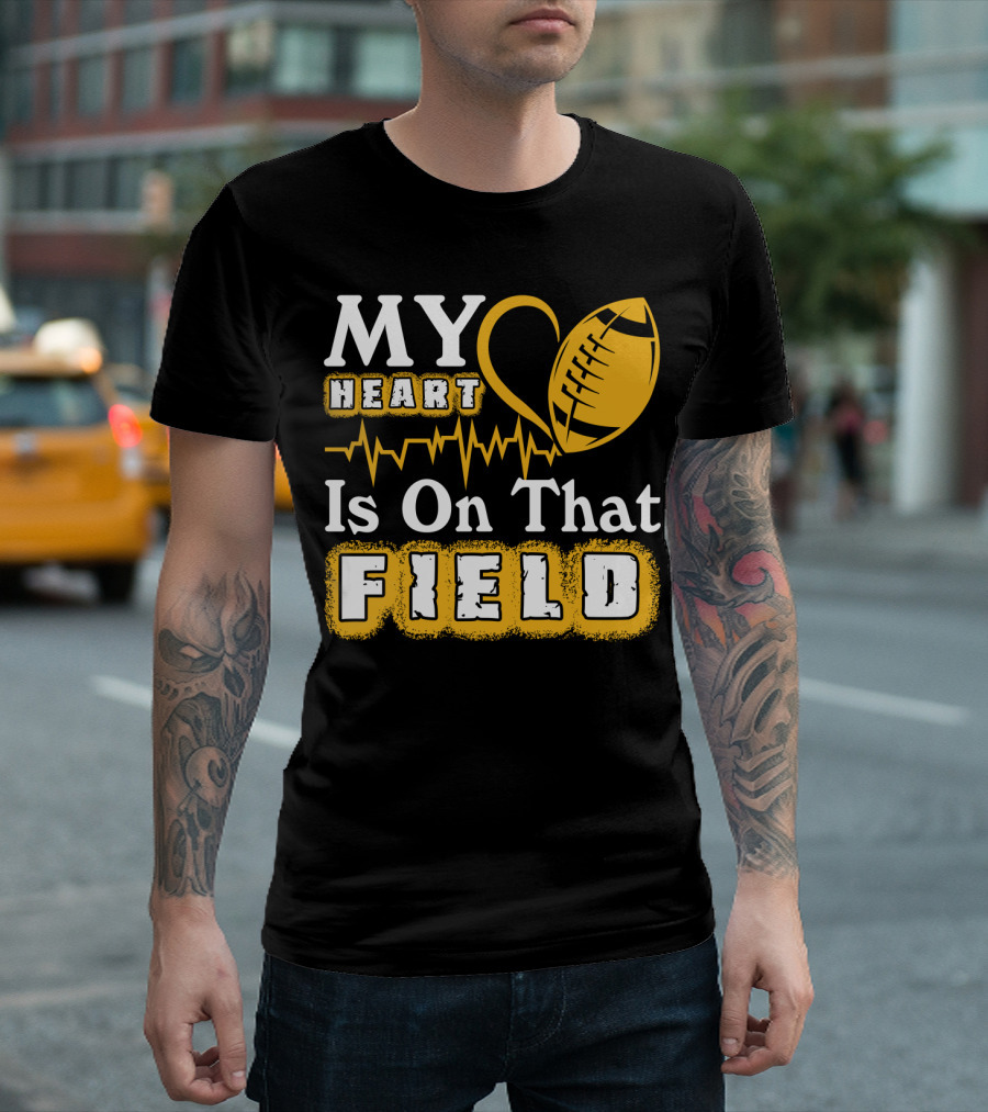My Heart Is On That Field With Football Heartbeat Fantasy Football T-Shirt