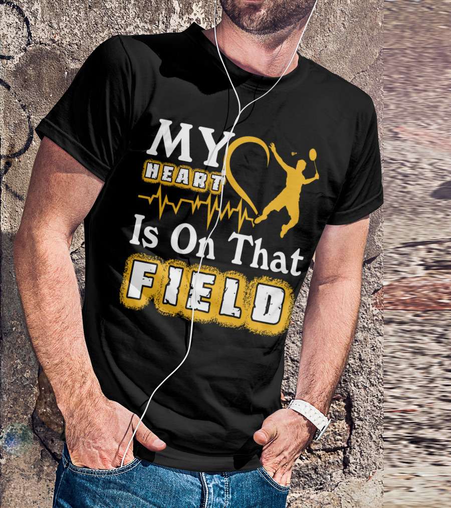 My Heart Is On That Field Badminton Player Pulse EKG T-Shirt