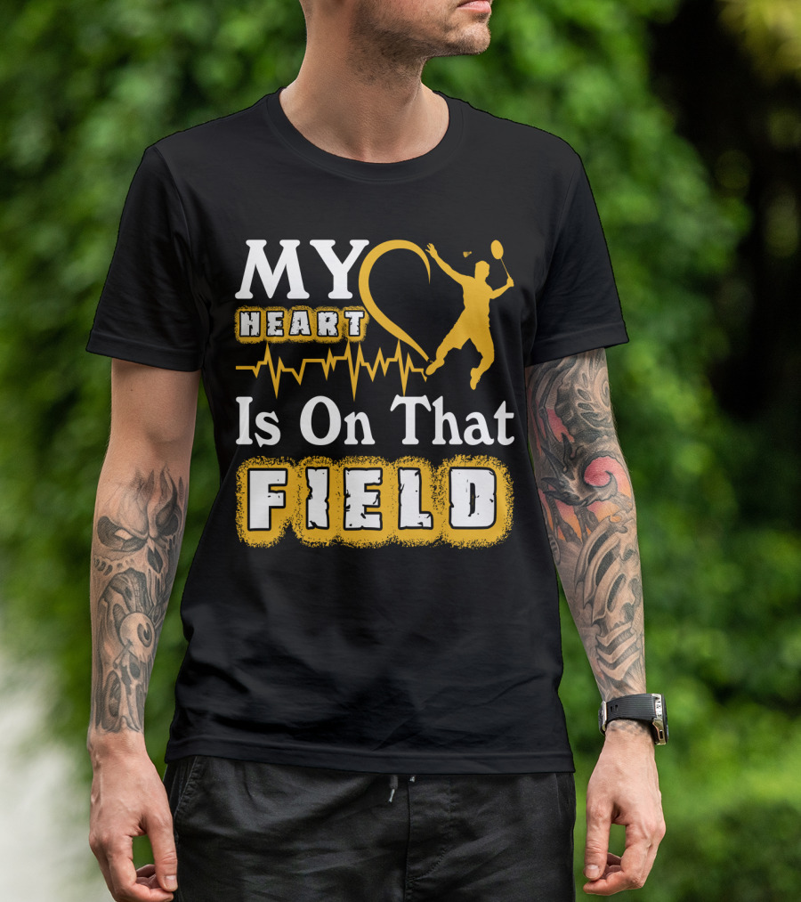 My Heart Is On That Field Badminton Player Pulse EKG T-Shirt