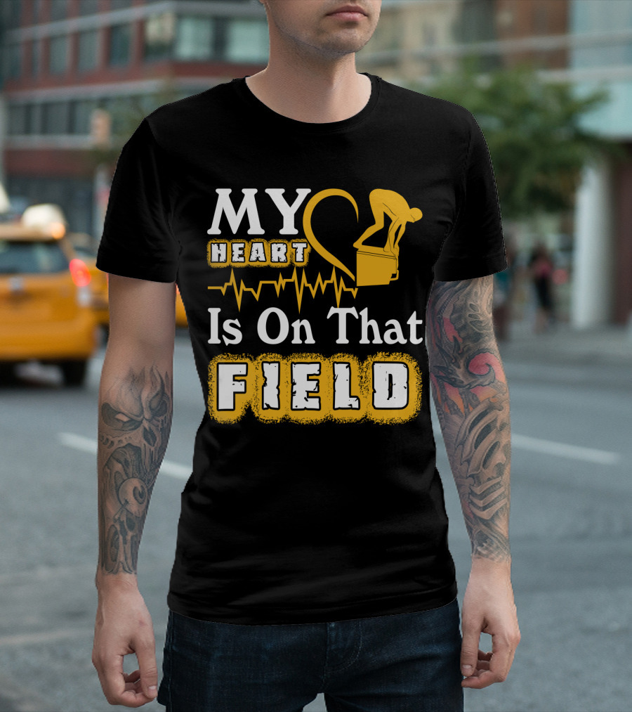 My Heart Is On That Field Swimming Dive Silhouette Heartbeat T-Shirt