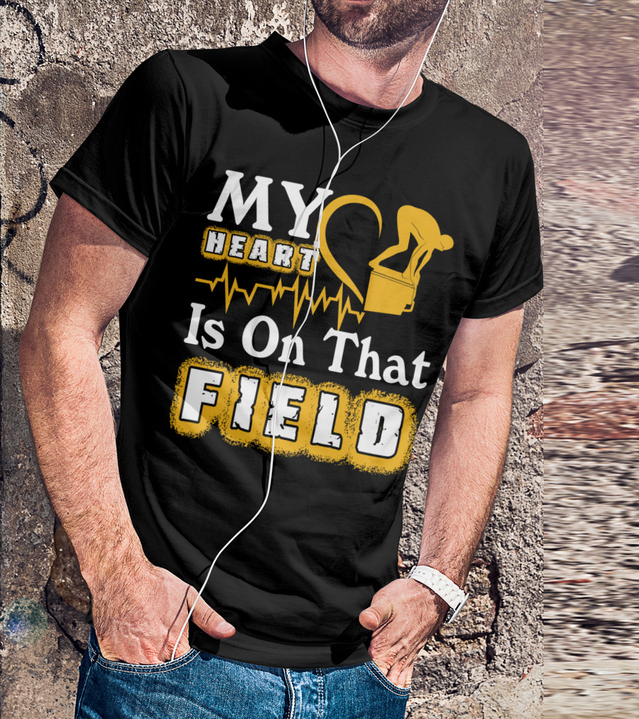 My Heart Is On That Field Swimming Dive Silhouette Heartbeat T-Shirt
