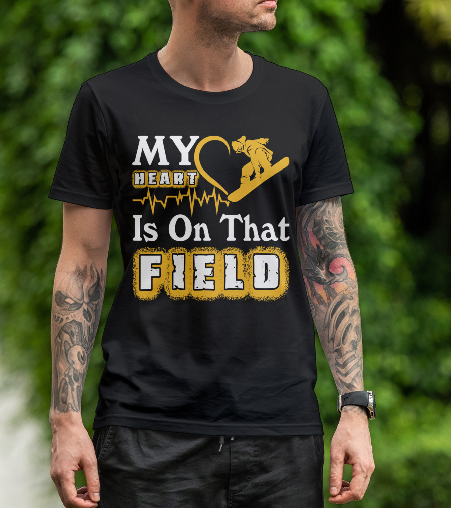 My Heart Is On That Field Snowboarding EKG Line T-Shirt
