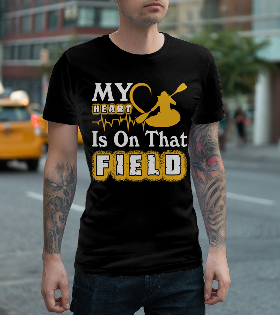 My Heart Is On That Field Kayak Paddle Heartbeat T-Shirt
