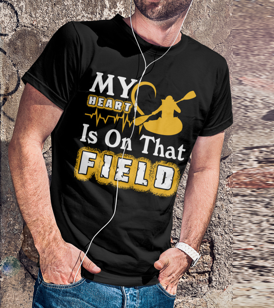 My Heart Is On That Field Kayak Paddle Heartbeat T-Shirt