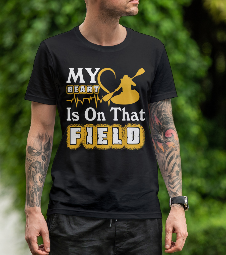 My Heart Is On That Field Kayak Paddle Heartbeat T-Shirt