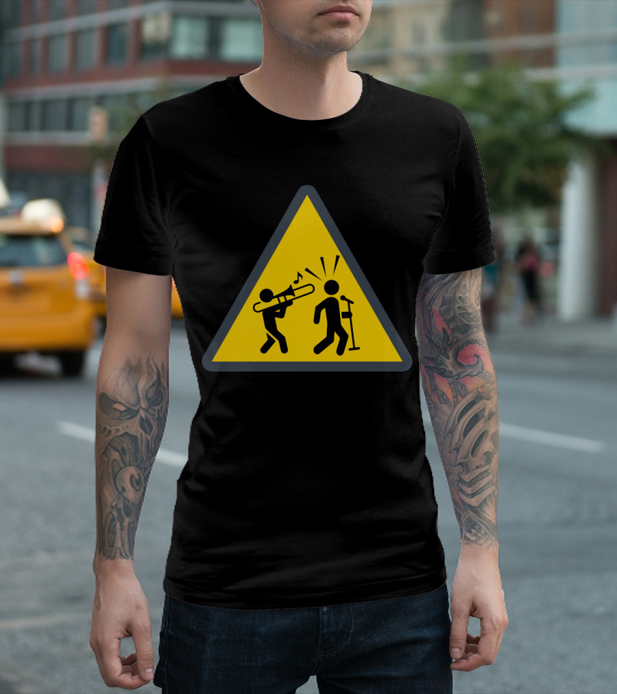 Funny Trombone Warning Sign Parody with Music Note T-Shirt