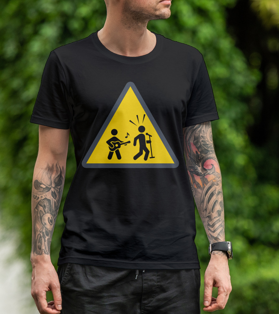Funny Ukulele Warning Sign With Musical Stick Figures T-Shirt