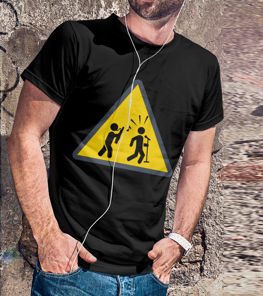 Funny Bassoon Warning Sign With Musician And Microphone T-Shirt