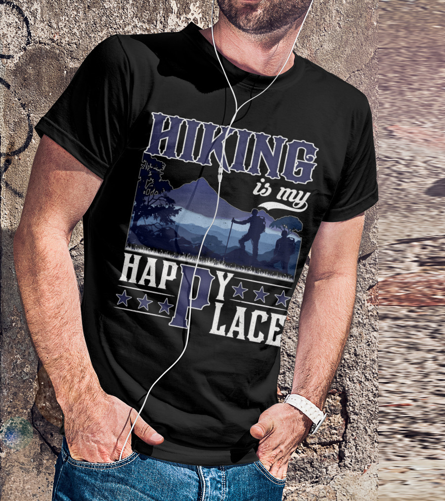 Hiking Is My Happy Place Mountain Silhouette Adventure T-Shirt