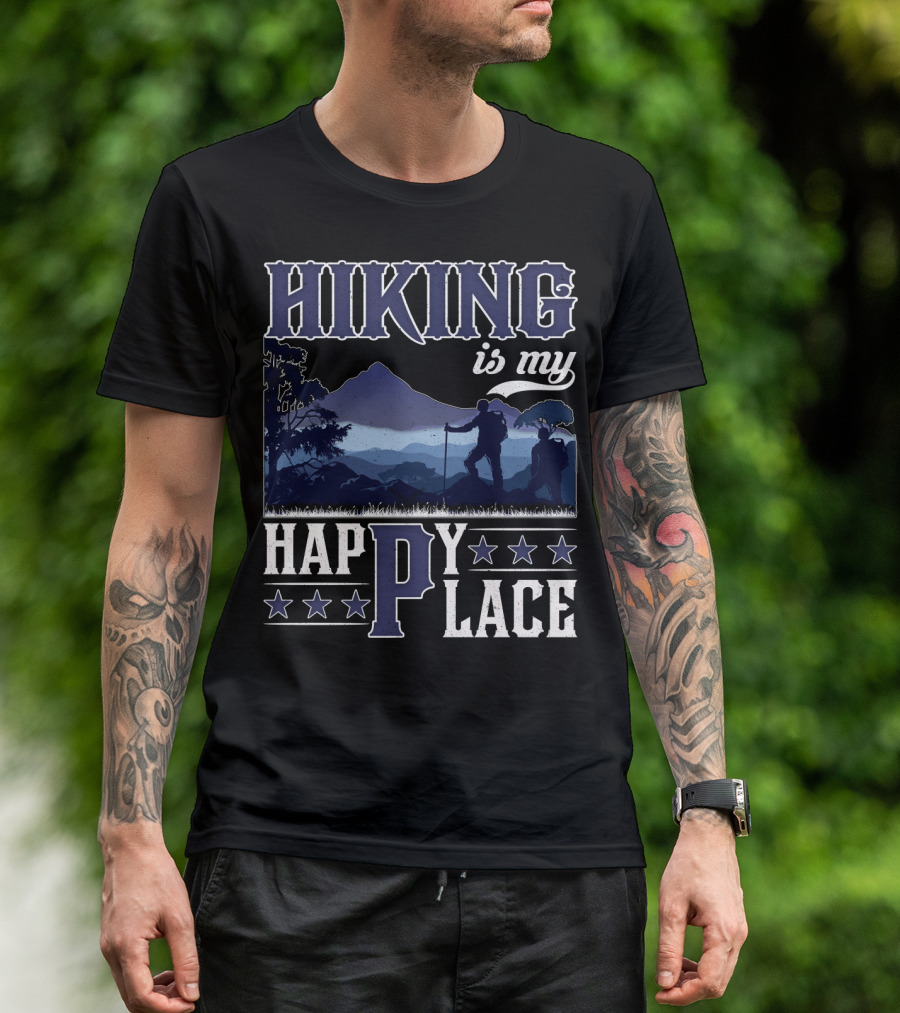 Hiking Is My Happy Place Mountain Silhouette Adventure T-Shirt