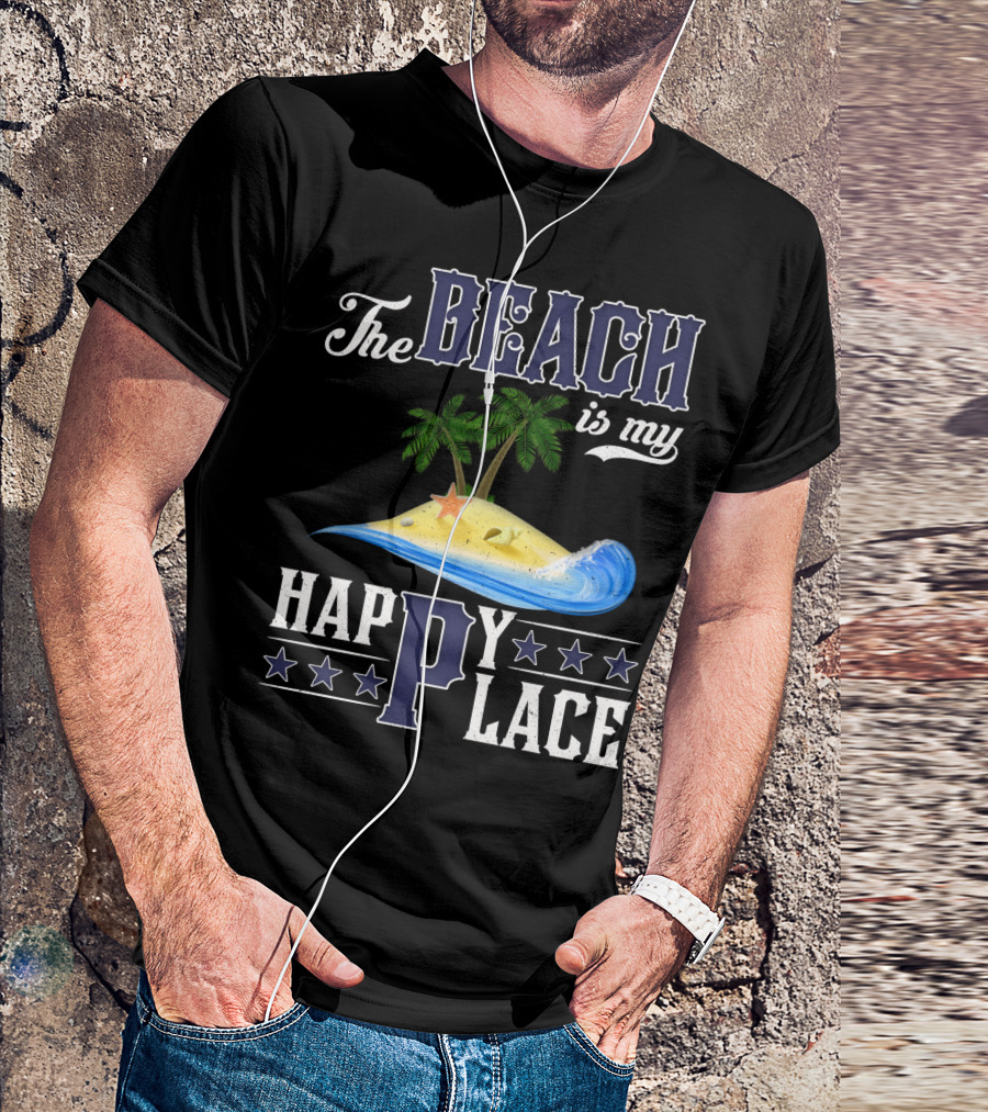 The Beach Is My Happy Place Palm Trees Starfish Waves T-Shirt
