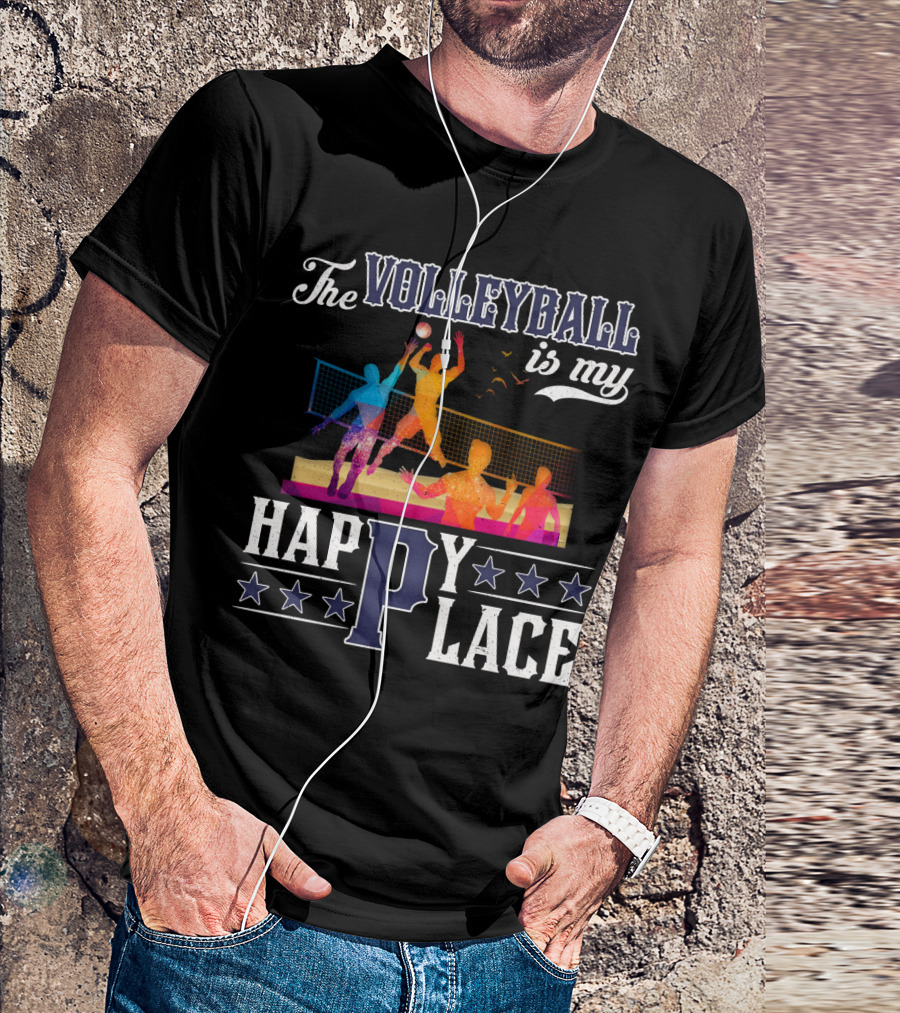 The Volleyball Is My Happy Place Colorful Players Action Scene T-Shirt