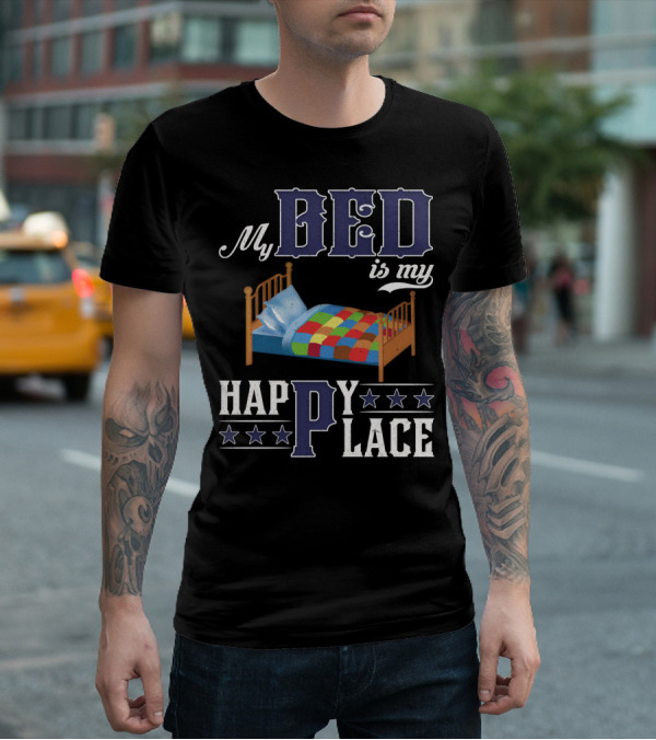 My Bed Is My Happy Place Stars Quilt T-Shirt