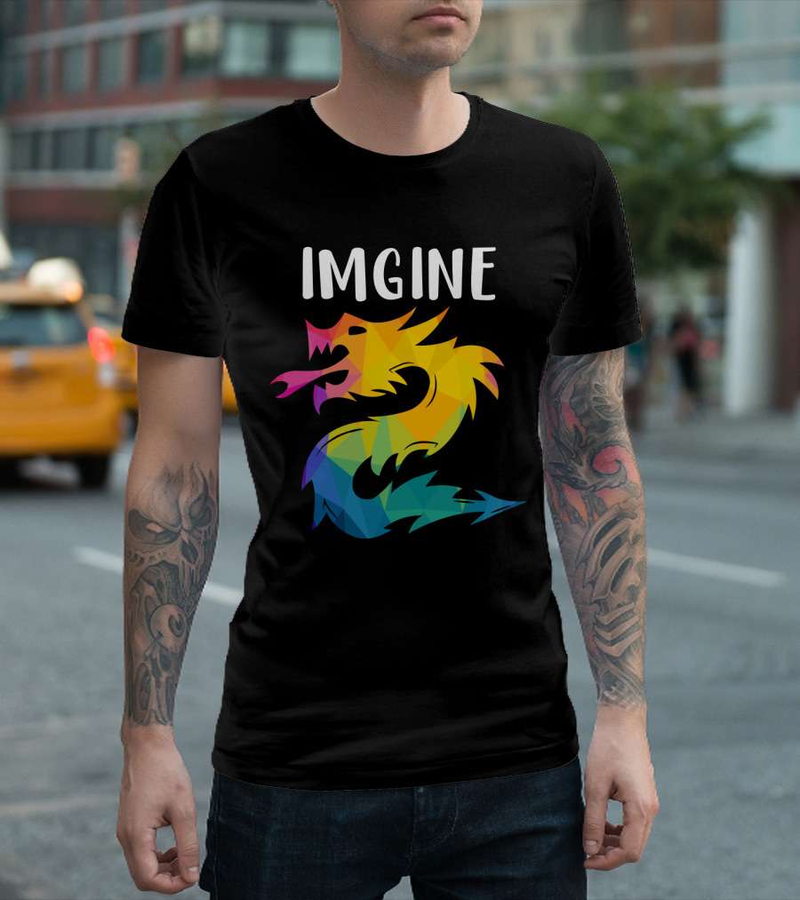 Imagine Vibrant Geometric Dragon Tattoo T-Shirt