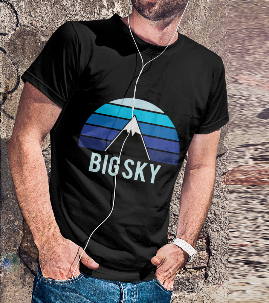 Big Sky Montana Mountain Ski Blue Stripes T-Shirt