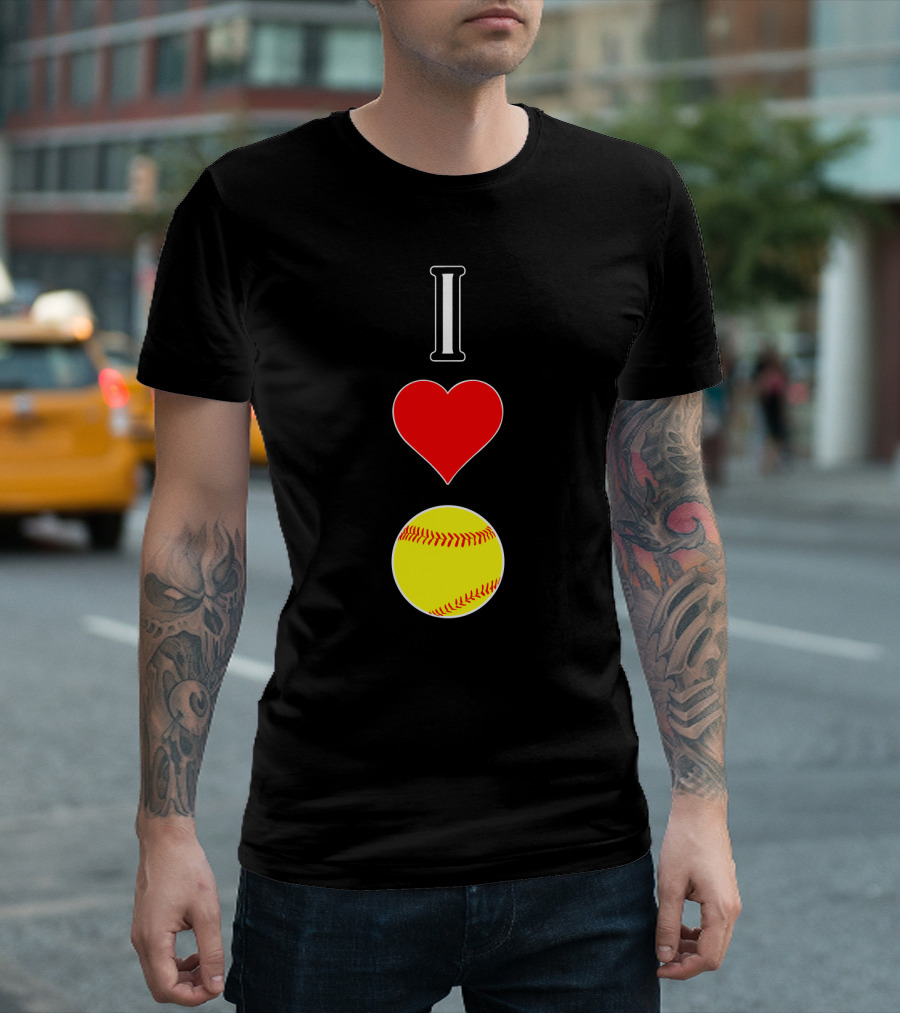 I Love Softball Player Vertical Heart Softball T-Shirt