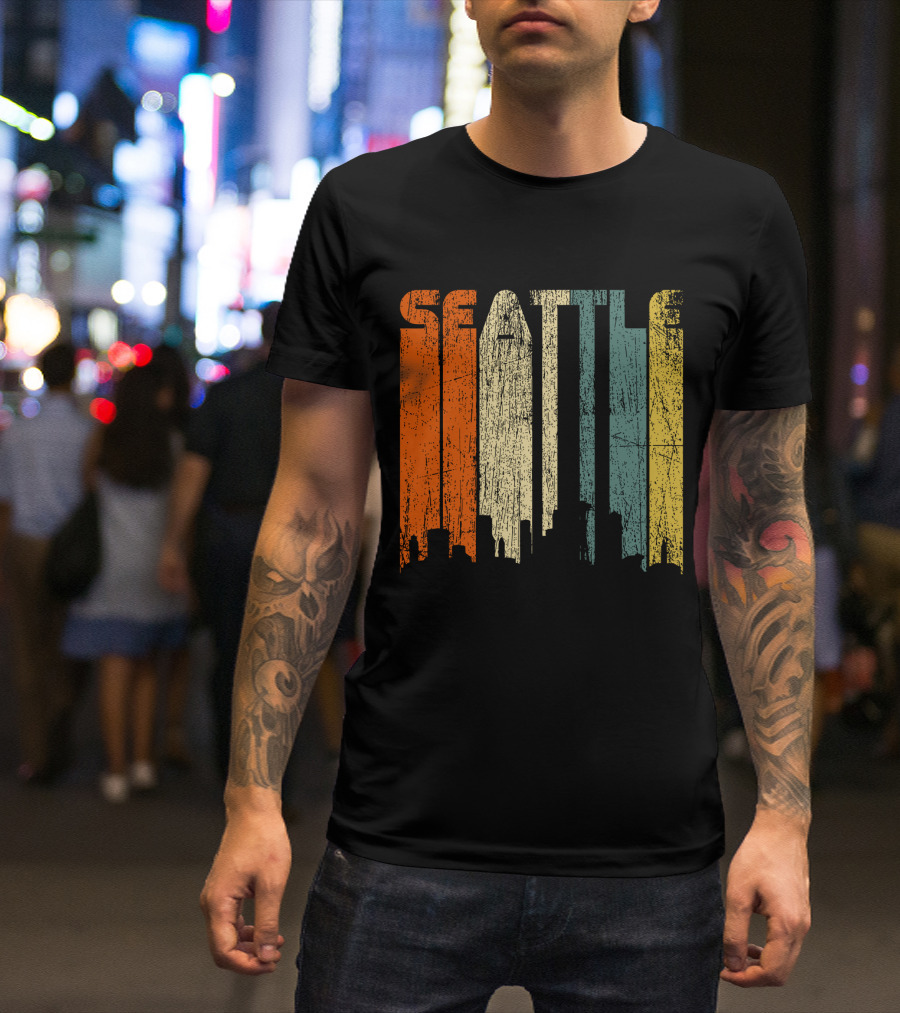 Seattle Vintage City Skyline Retro 70s T-Shirt