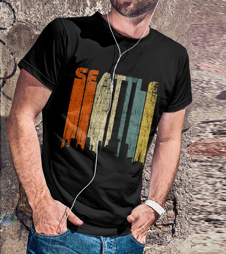 Seattle Vintage City Skyline Retro 70s T-Shirt