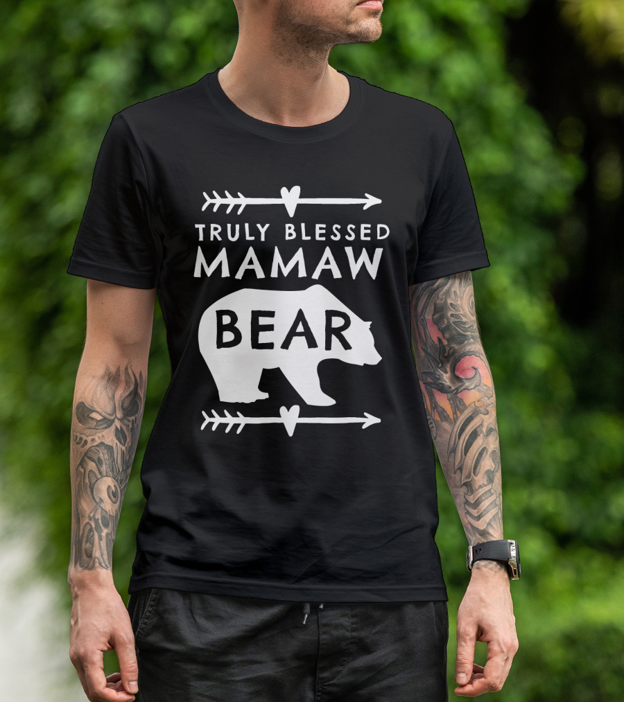 Truly Blessed Mamaw Bear Grandma Bear Silhouette Arrows Hearts T-Shirt