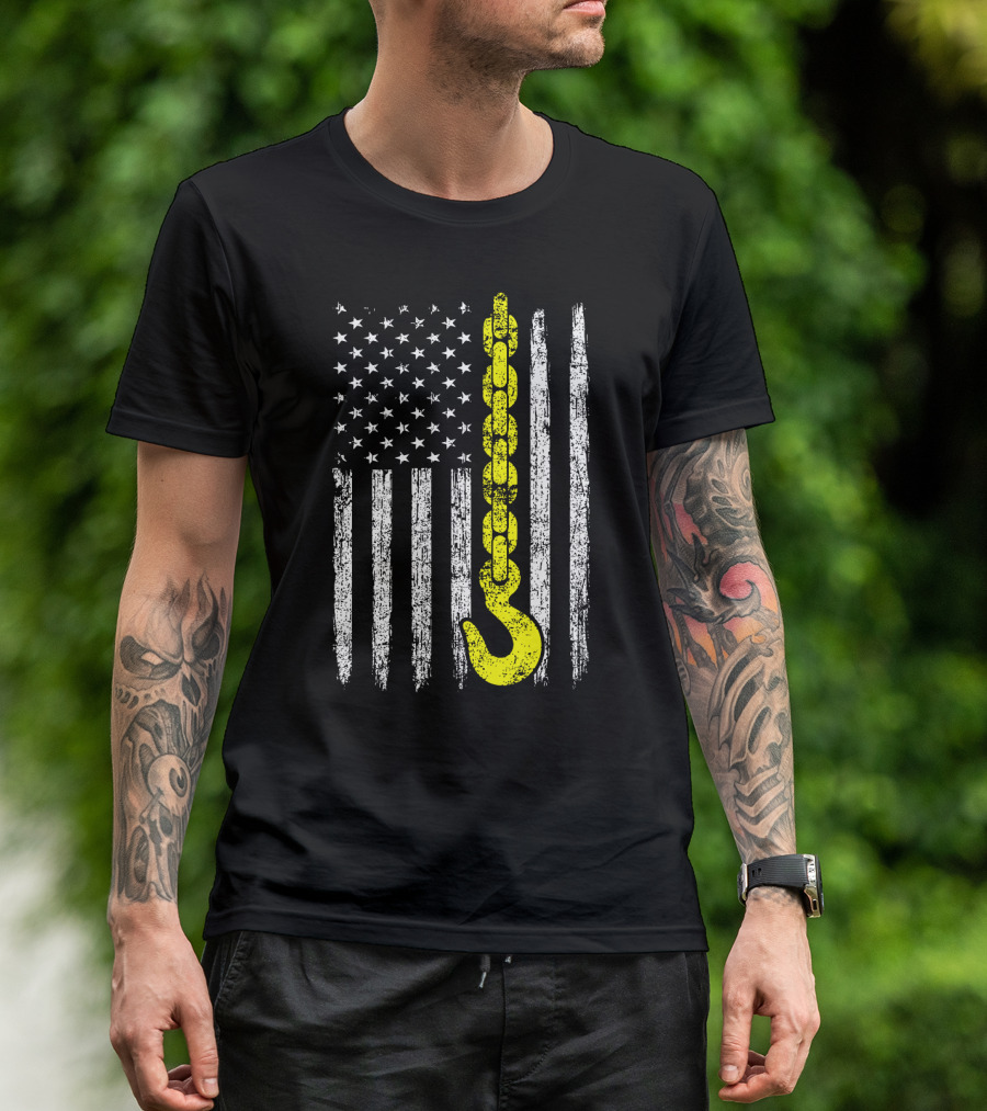 USA Flag Thin Yellow Line Tow Truck Hook T-Shirt