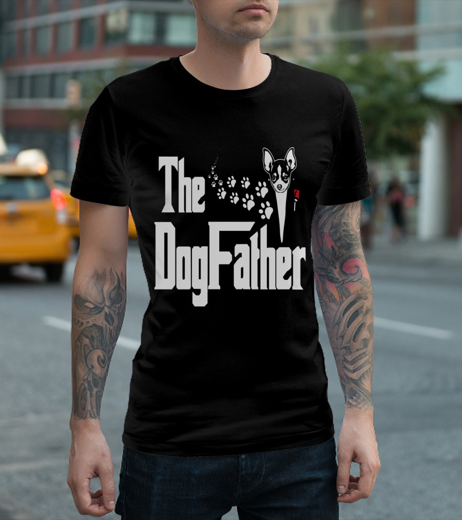 The Dogfather Chihuahua Face Pawprints Black And White For Chihuahua Lovers T-Shirt