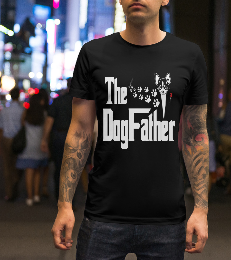 The Dogfather Chihuahua Face Pawprints Black And White For Chihuahua Lovers T-Shirt