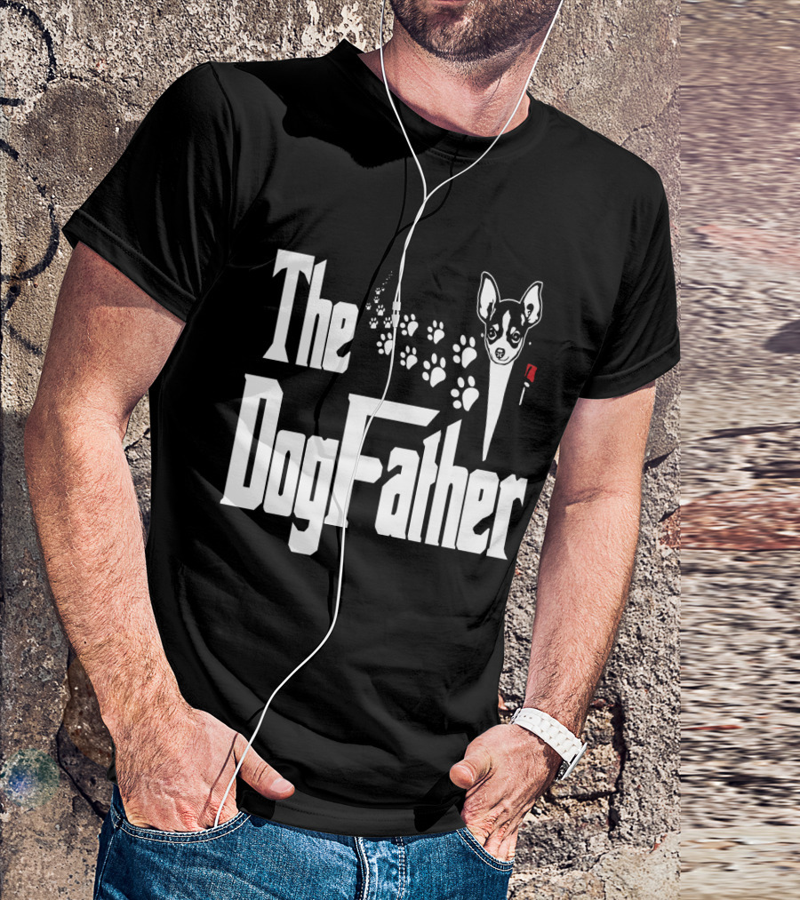 The Dogfather Chihuahua Face Pawprints Black And White For Chihuahua Lovers T-Shirt