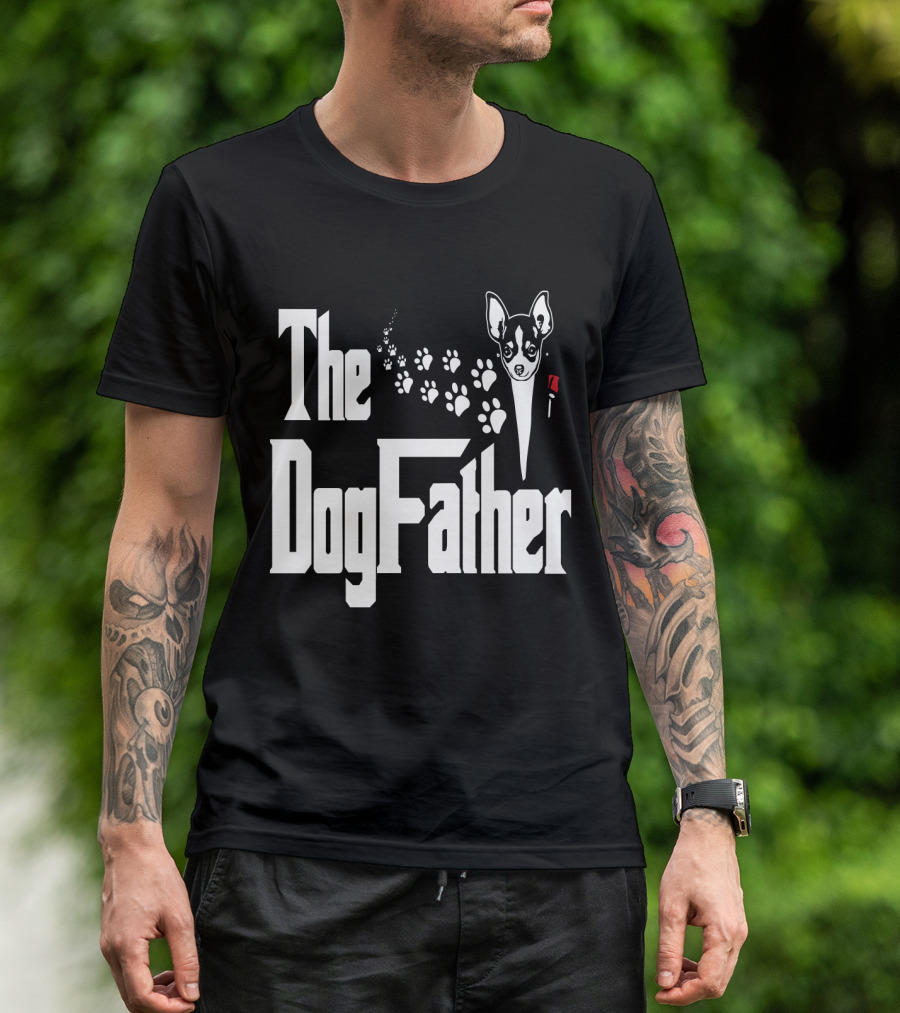 The Dogfather Chihuahua Face Pawprints Black And White For Chihuahua Lovers T-Shirt