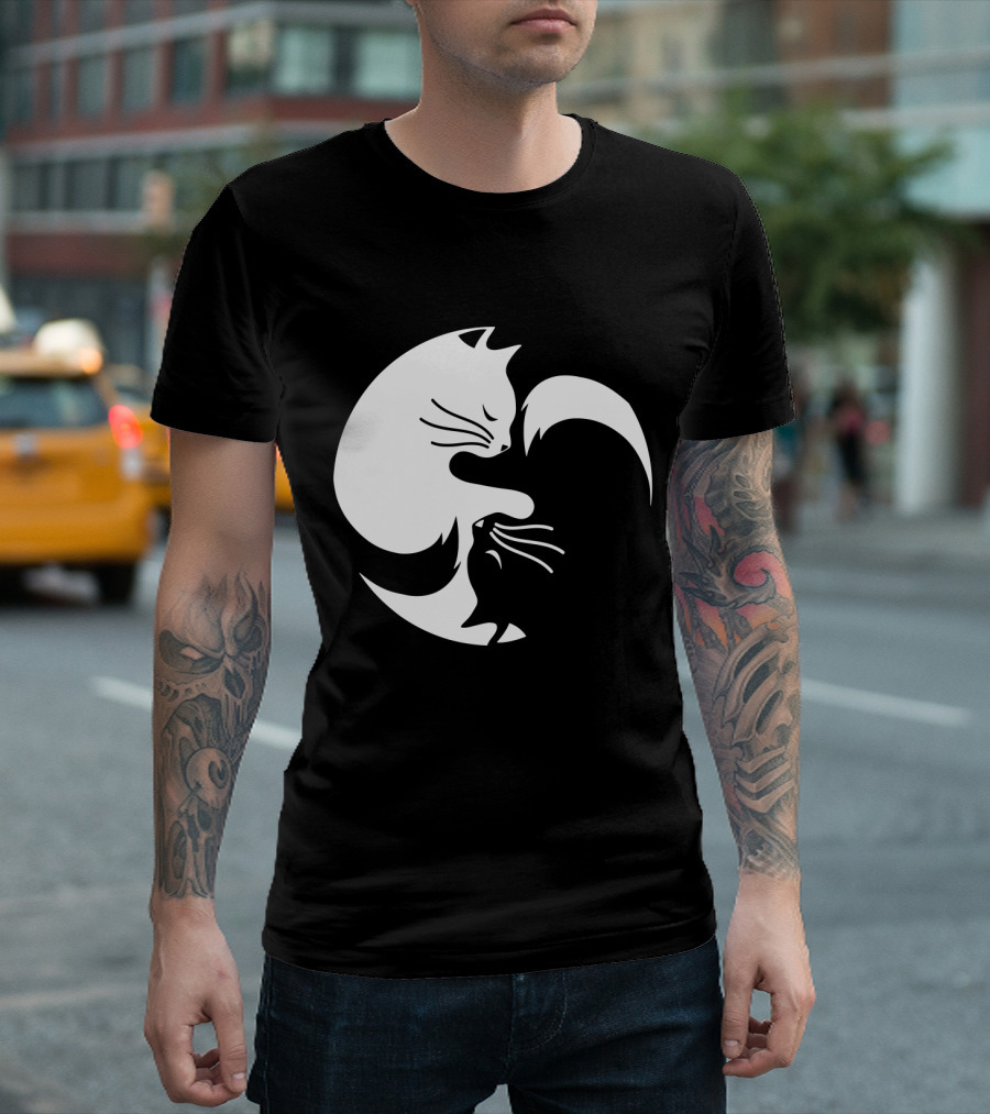 Cat Yin Yang Spiritual Meditation Yoga Balance T-Shirt