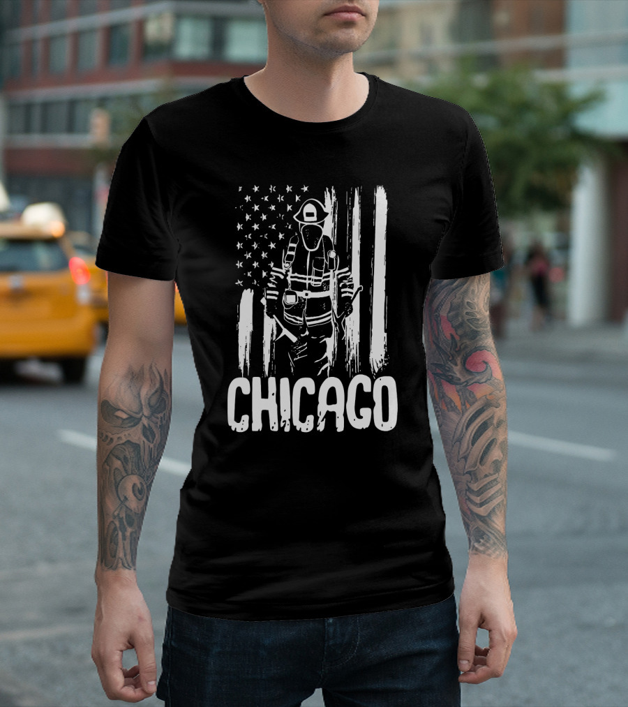 Chicago Firefighter American Flag CFD Fireman T-Shirt