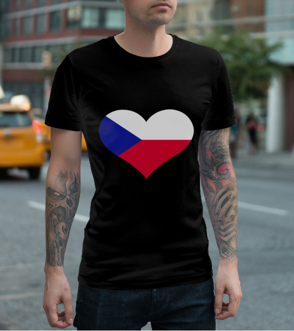 Czech Republic Flag Heart Shape T-Shirt
