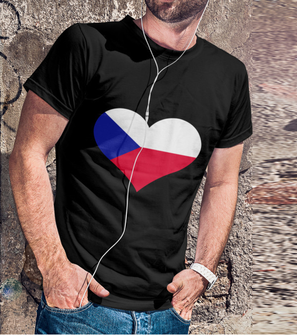 Czech Republic Flag Heart Shape T-Shirt