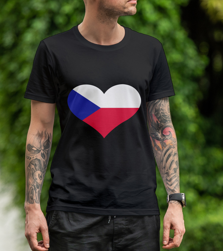 Czech Republic Flag Heart Shape T-Shirt
