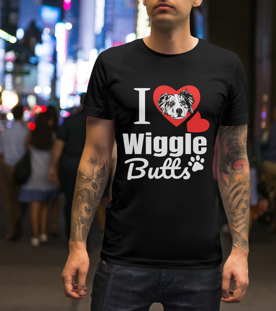 I Love Wiggle Butts I Heart Australian Shepherd T-Shirt