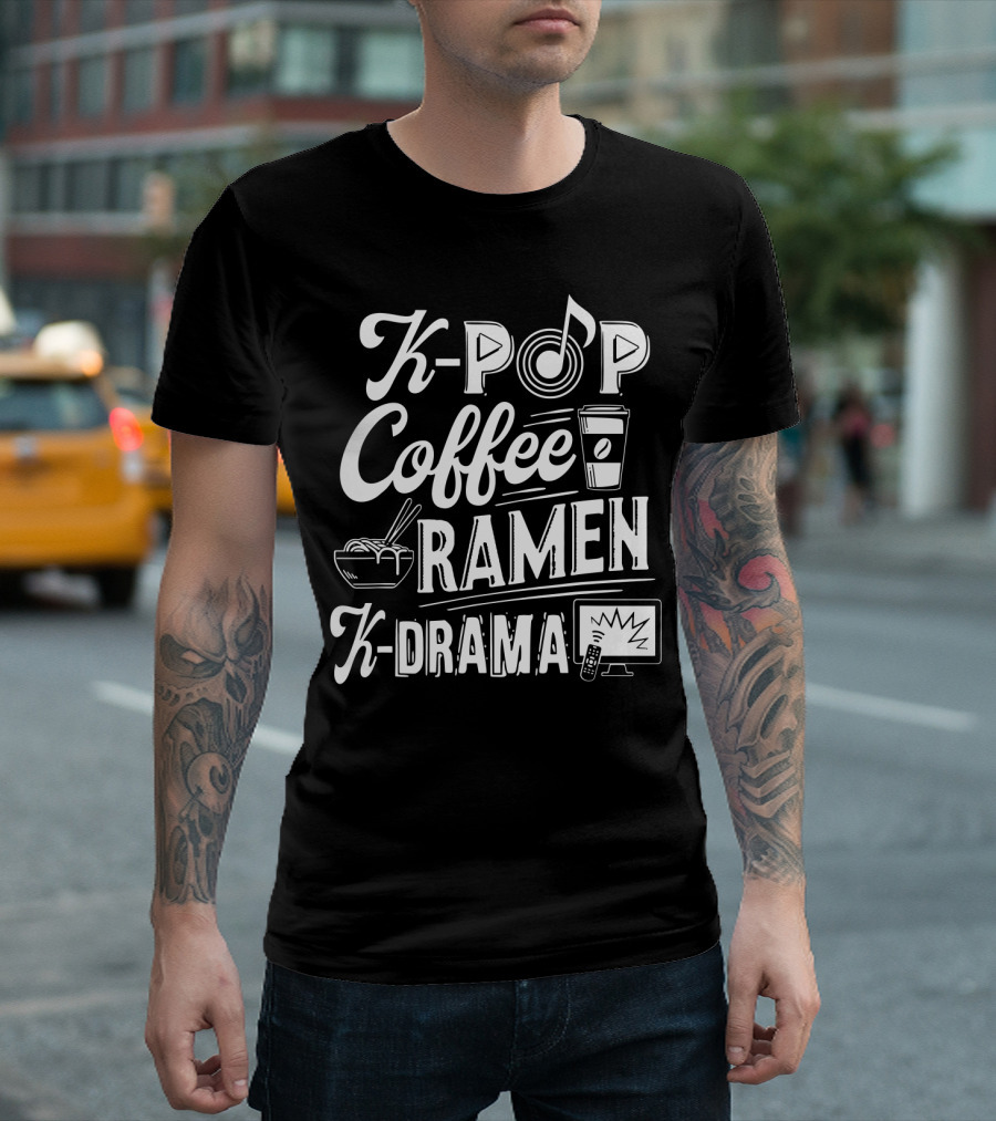 Kpop Coffee Ramen K Drama Music Note Coffee Cup Ramen Bowl TV Remote T-Shirt