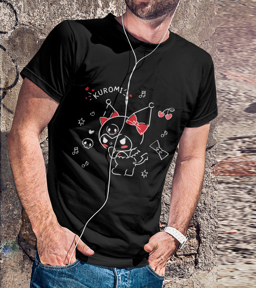 Kuromi Mischievous Hearts Music Skulls And Bows T-Shirt