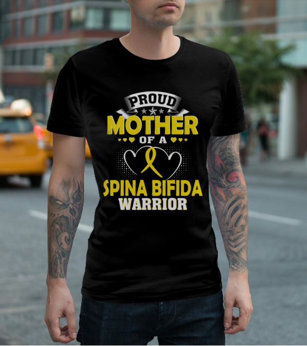 Proud Mother Of A Spina Bifida Warrior Yellow Ribbon Hearts Stars T-Shirt