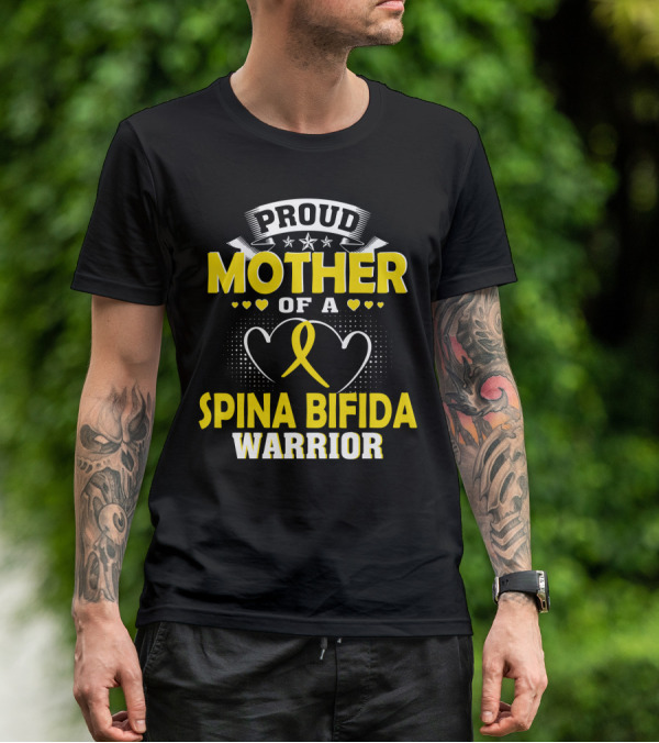 Proud Mother Of A Spina Bifida Warrior Yellow Ribbon Hearts Stars T-Shirt