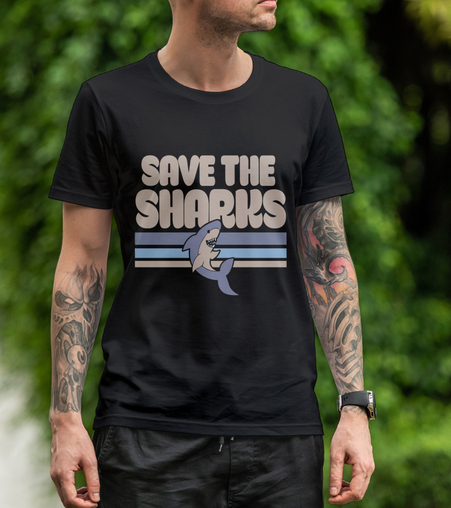 Save The Sharks Retro Style Shark Conservation T-Shirt
