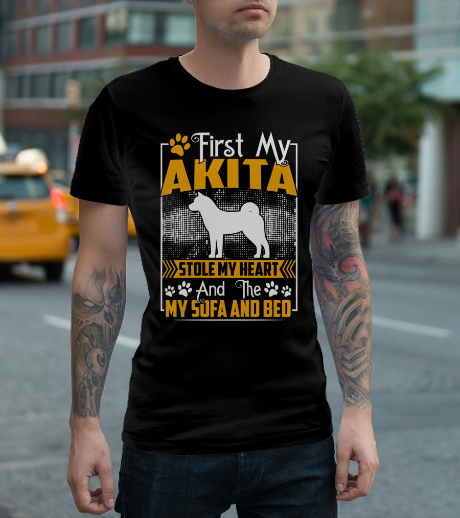 First My Akita Stole My Heart And The Sofa And Bed T-Shirt