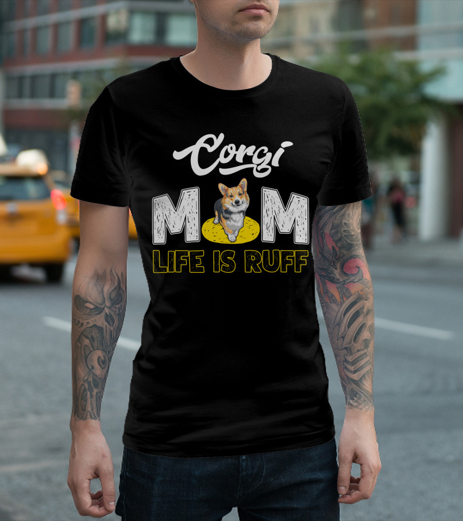 Corgi Mom Life Is Ruff Corgi On Yellow Rug T-Shirt