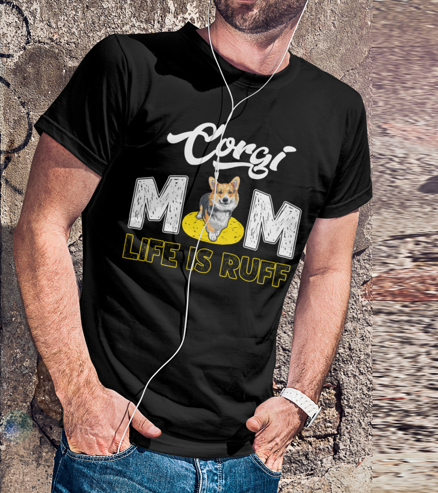 Corgi Mom Life Is Ruff Corgi On Yellow Rug T-Shirt