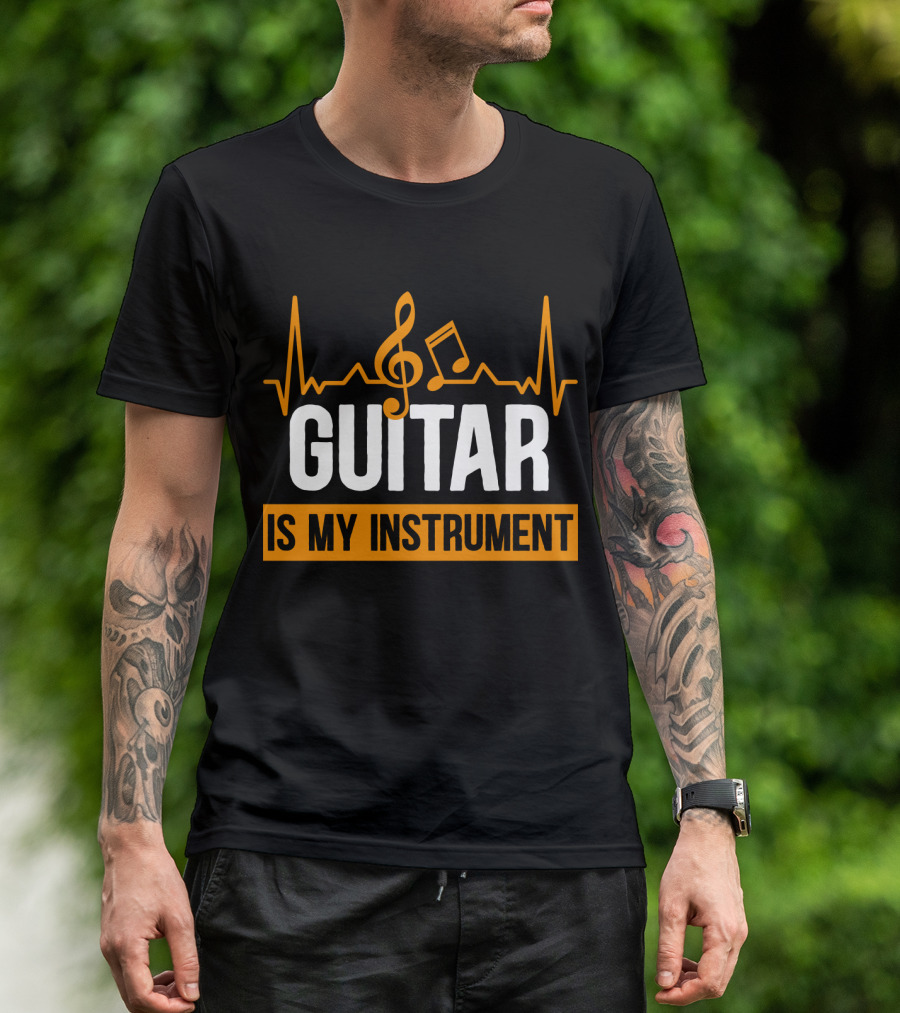 Guitar Is My Instrument With Heartbeat Music Notes T-Shirt