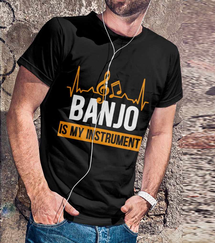 Banjo Is My Instrument With Musical Symbols And Sound Waves T-Shirt