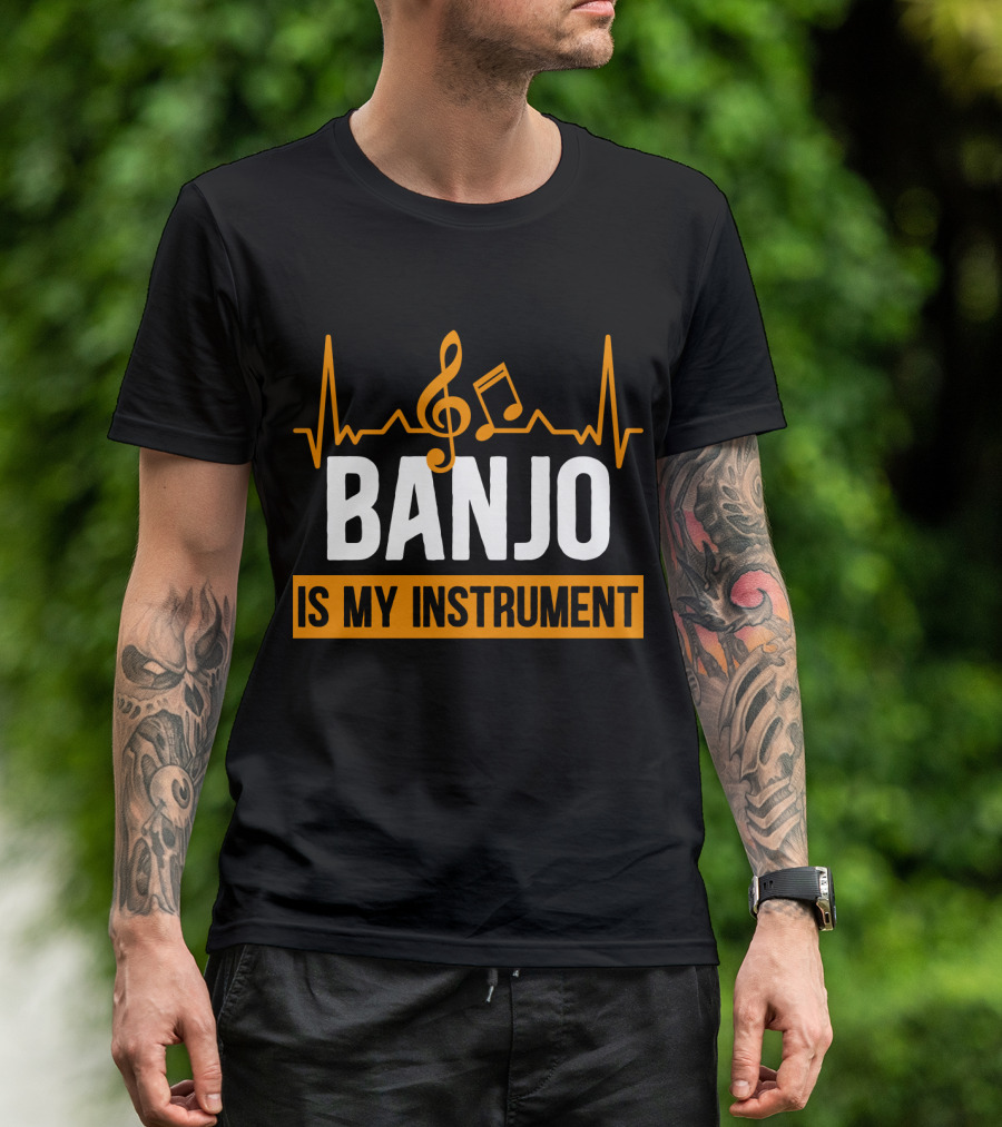 Banjo Is My Instrument With Musical Symbols And Sound Waves T-Shirt