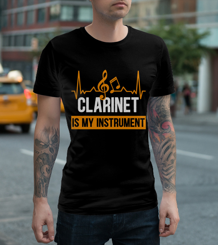 Clarinet Is My Instrument Music Heartbeat Treble Clef and Note T-Shirt