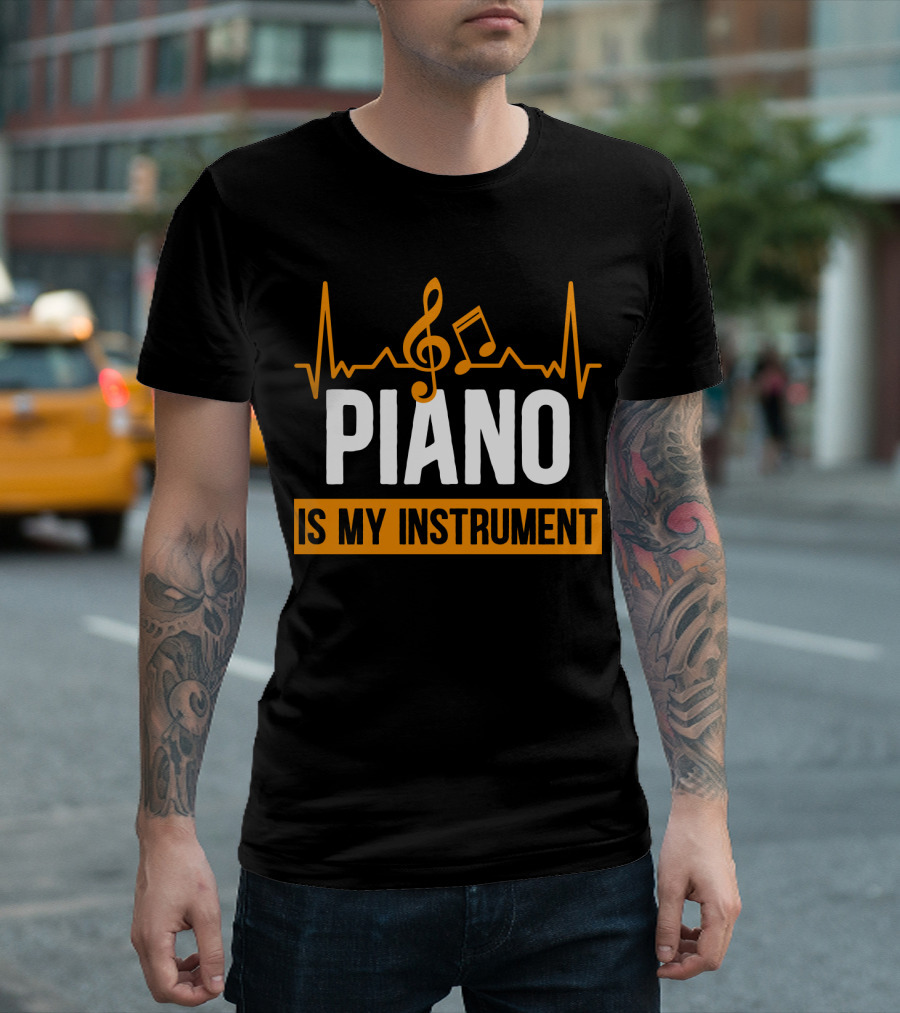 Piano Is My Instrument Musical Heartbeat Clef And Notes T-Shirt