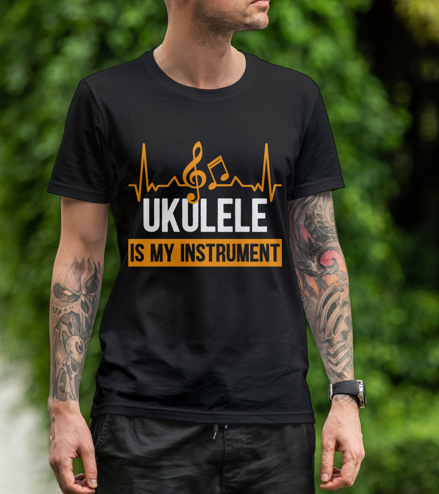 Ukulele Is My Instrument Clef Note Heartbeat Line T-Shirt
