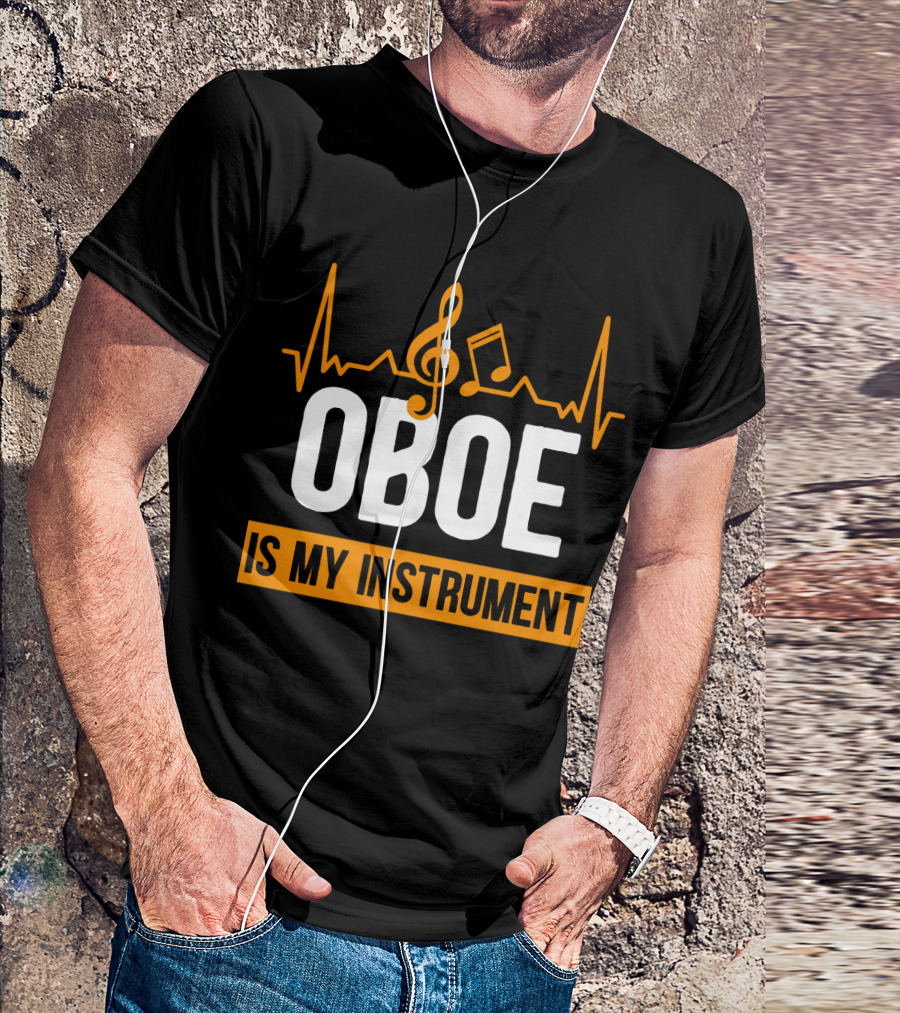 Oboe Is My Instrument Musical Heartbeat With Treble Clef And Note T-Shirt